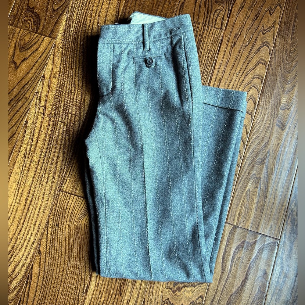 GAP Women’s Wool blend Stretch Lined Grey Striped Bootcut Cuffed Dress Pants 4